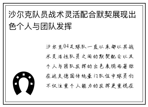 沙尔克队员战术灵活配合默契展现出色个人与团队发挥